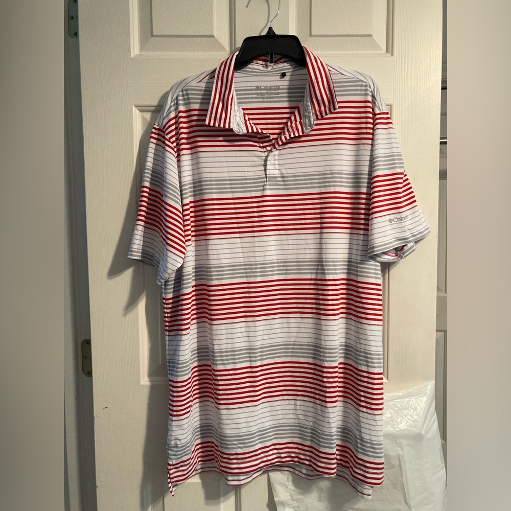 Columbia Golf Shirt Red & Grey Striped XXL